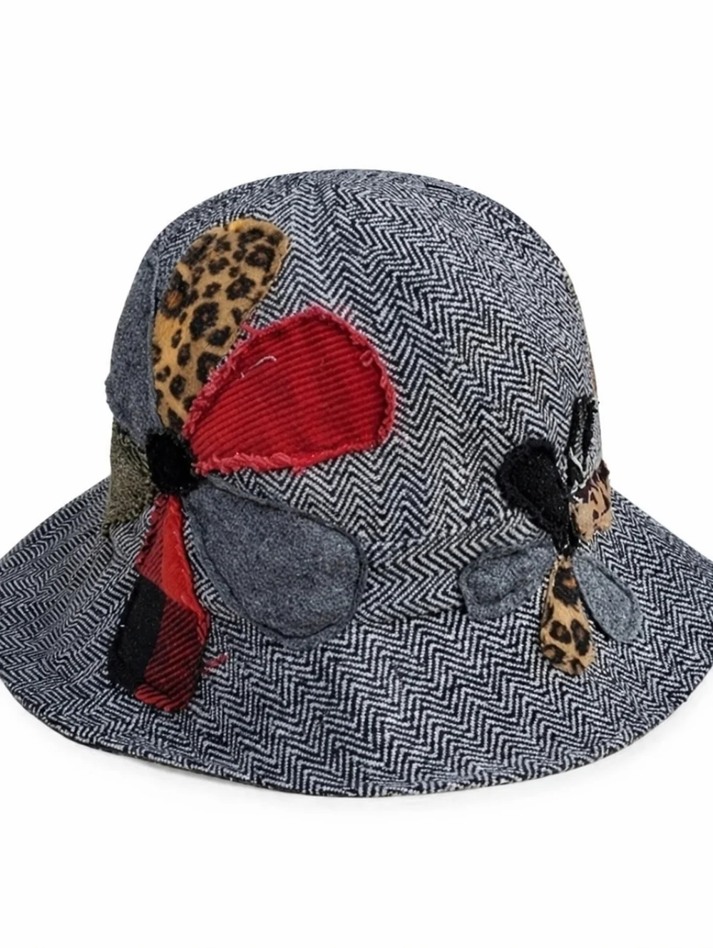HERRINGBONE floral appliqués‎  wool tweed hat